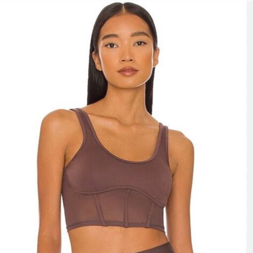 ALO AIRBRUSH MESH CORSET TANK - RAISIN-XS